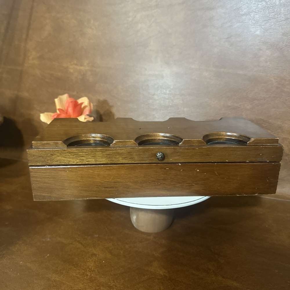 Vintage Wood Wooden Jewelry Box Gold Yellow Velvet Lined 12X5X3